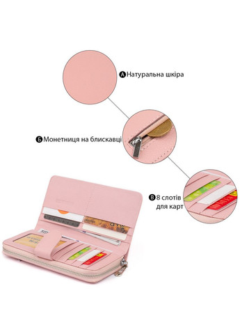 Вертикальний місткий гаманець зі шкіри жіночий 19303 Рожевий st leather (329149853)