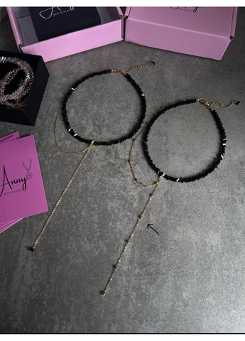 Чокер з чорного кришталю зі зйомним ланцюжком "Кулька" в золоті подарунок прикраси No Brand кришталь нержавіюча сталь, латунь, скло золото (366431267)