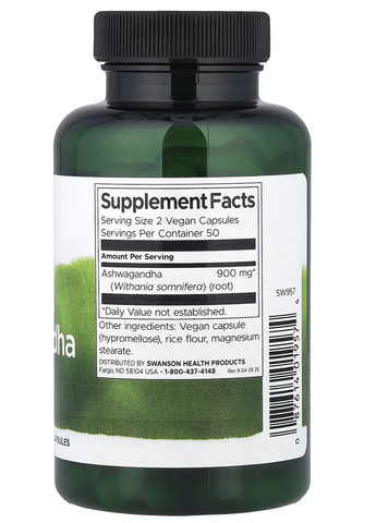 Ашваганда, 100 капсул 450мг - для зниження стресу та підтримки енергії, природна формула для балансу і спокою Swanson - (347597924)
