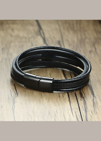 Мужской кожаный браслет плетеный, черный с металлическими вставками и магнитным замком No Brand (328251231)