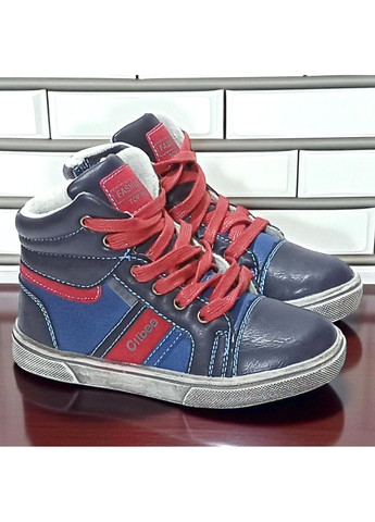 Синие спортивные, повседневные, кэжуал осенние демисезонные утепленные ботинки хайтопы на флисе для мальчика клиби Clibee