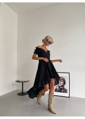 Чорна повсякденний жіноча бавовняна сукня miranda з відкритими плечима (mil504) milirud