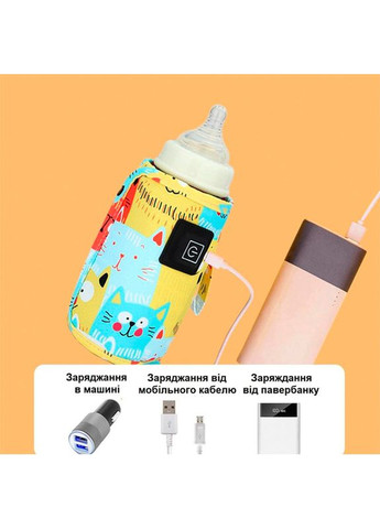 Портативний підігрівач AQW5G Cats Turquoise для дитячої пляшечки USB 3 режими 15 шт. Lesko (360601297)
