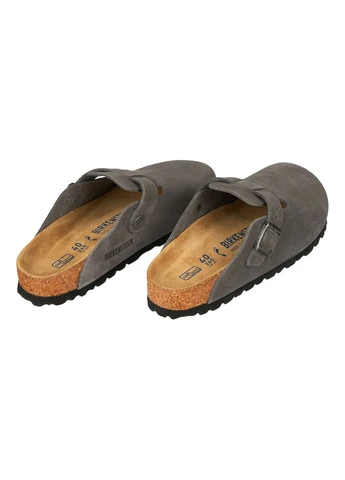 темно-серебряные замшевые шлепанцы биркенсток унисекс клоги birkenstock No Brand без каблука с пряжкой