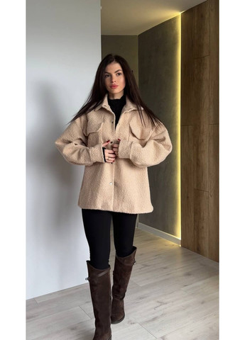 Бежевая повседневный рубашка No Brand с длинным рукавом