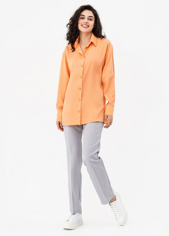 Оранжевая кэжуал рубашка однотонная Garne с длинным рукавом