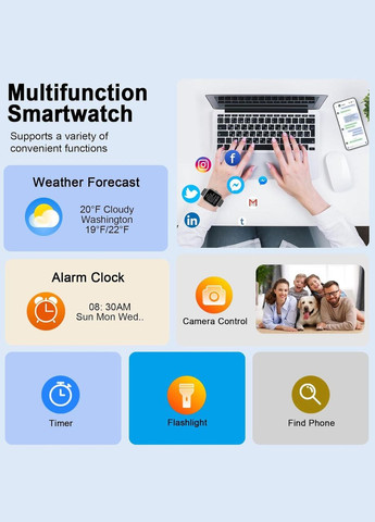 Смарт-часы Y66 1.96" для звонков с измерением кислорода в крови, IP68, 100+ спортивных режимов Smart Watch (337159679)