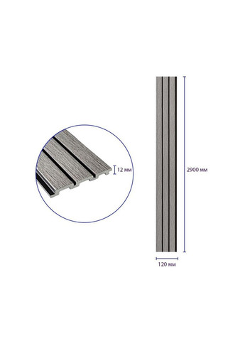 Рейка декоративна PS 2900х120х12мм Світло-сірий дуб SW-00001740 Sticker Wall (353968213)