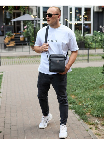 Чоловіча шкіряна сумка-барсетка 24х20х8, компактна сумочка на плече для чоловіка, наплічний месенджер, чорна No Brand (361259104)