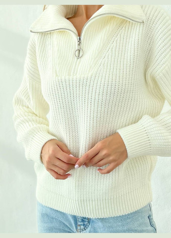 Жіночий светр із блискавкою на горловині молочного кольору р.42/46 391543 New Trend (285710839)