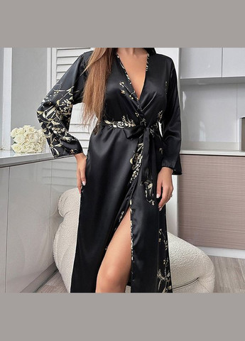 Шовковий халат Golden Flora Black L No Brand (331640619)