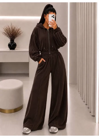 Женский велюровый костюм с двойным капюшоном No Brand (403247498)
