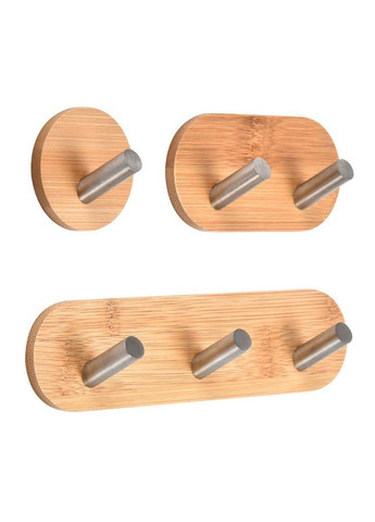 Гачок потрійний з нержавіючої сталі на клейкій основі кутовий натуральний бамбук (NR0143_4) No Brand (303898388)