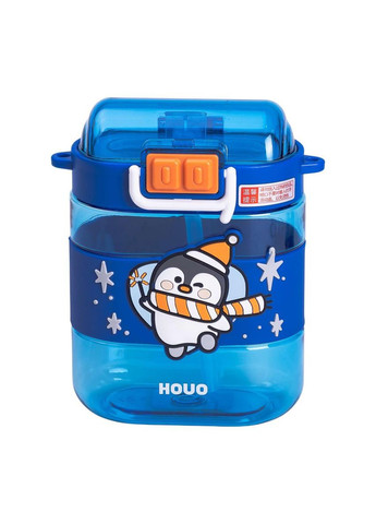 Бутылка для воды детская с трубочкой и ремешком 560 мл бутылочка для питья в школу 15 см Синяя HP-14-36BL Yiwu (370974262)