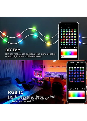Программируемая новогодняя LED гирлянда Капля росы с пультом и управлением с телефона SFK-04 Bluetooth USB 10м No Brand (367624935)