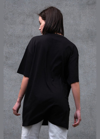 Чорна літня жіноча оверсайз футболка з принтом 1702 black Without