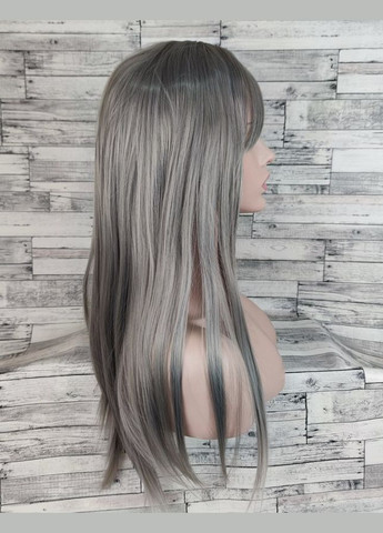 Парик серый пепельный длинный прямой с челкой и пробором женский для женщин 70см из искусственных волос. No Brand 2046 (321115305)