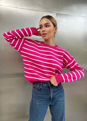 Малиновий демісезонний базовий светр в смужку джемпер Україна