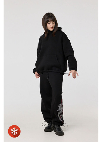 Жіночі широкі спортивні штани з вишивкою, чорні ТУР (372519848)