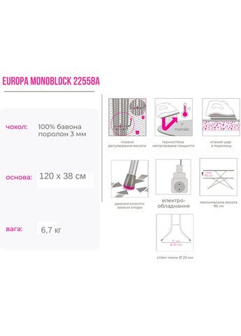 Прасувальна дошка Penny (22558A) Eurogold (306527775)
