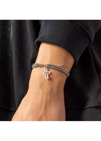 Чоловічий браслет ланцюжок на руку сріблястий з хрестом No Brand (362135517)