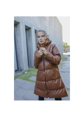 Коричнева зимня куртка жіноча еко шкіра пуховик (коричнева), розмір одягу s-m, колір коричневий KRK KARAKAS