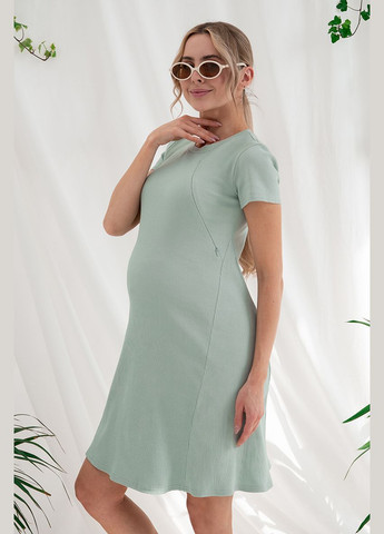 Оливковое оливковое удобное платье для беременных и кормящих из трикотажа в рубчик Юла мама