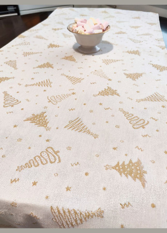 Новогодняя скатерть дорожка на стол бежевая с золотым люрексом, декоративная дорожка на новогодний стол 180, 45 Maystat (306812348)