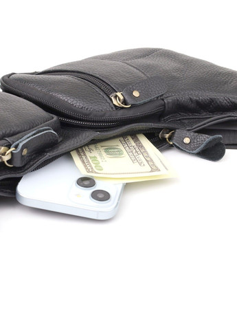 Стильна сумка для чоловіків з великою кількістю кишень із натуральної шкіри 22957 Чорний Vintage (356452101)