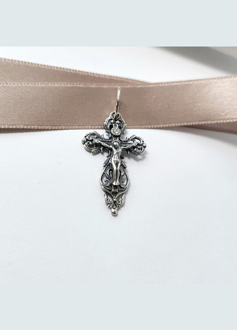 Серебряный Крест с распятием с Белыми камнями серебро 925 пробы Черненное 3294 2.50г No Brand (306742726)