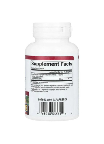 Екстракт виноградних кісточок 100 мг GrapeSeedRich Grape Seed Extract, 60 капсул Natural Factors (361116496)