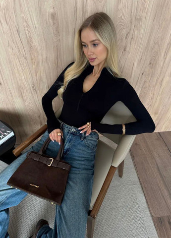 Изысканная повседневная боди водолазка на молнии с длинными рукавами с вырезами для пальчиков Tik-Tak (366030216)