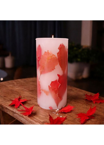 Свічка ручної роботи декоративна ароматизована свічка з бордово-червоним листям дикого винограду 50 годин горіння Handmade Studio - AV (371797813)