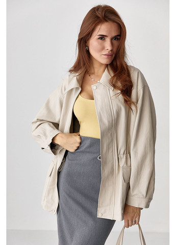 Бежева демісезонна жіноча подовжена куртка No Brand