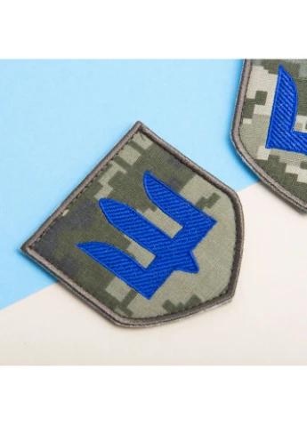 Шеврон нашивка на липучці Тризуб ЗСУ синій на пікселі 7х7,5 см (800029593) TM IDEIA (394555659)