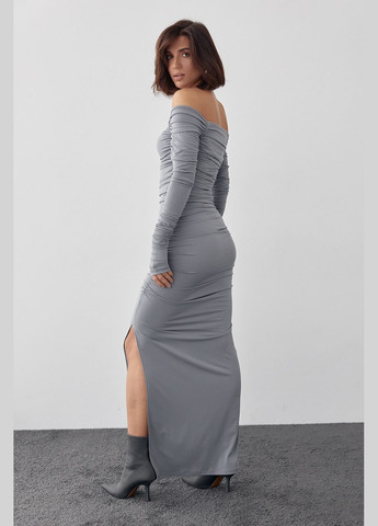 Сіра вечірня довга вечірня сукня з драпіруванням - сірий колір, l (sku_00188) No Brand однотонна
