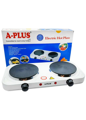Плита двухконфорочная дисковая кухонная A-Plus 2104 настольная переносная электроплита 2000 Вт Белый А-Плюс (297331048)