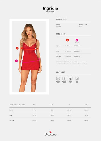 Пеньюар Ingridia chemise & thong XS/S Obsessive (303887715)