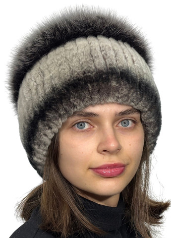 Зимняя меховая шапка женская из натурального меха кролика с помпоном из меха песца Меховой Стиль Бубон (365801955)