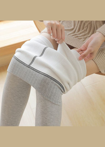 Колготки деми на тонком флисе в рубчик 1200D светло-серые No Brand (314862724)