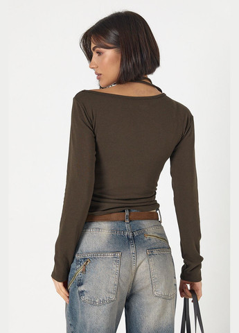 Трикотажный лонгслив на завязках с ассиметричной горловиной No Brand (320817336)