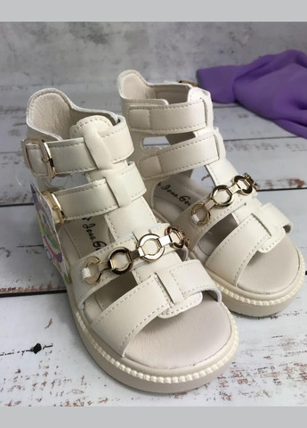 Бежевые детские босоножки для девочки бежевый (058) Jong Golf с цепочками