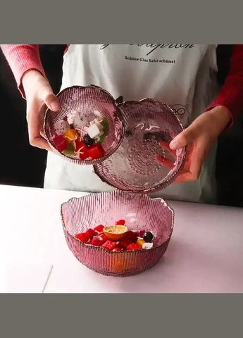 Салатник скляний Fleur пурпурний із золотим обідком D20*9см No Brand (323081722)