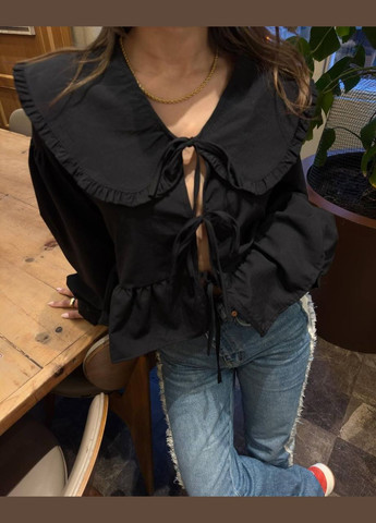 Красива однотонна сорочка з якісного льону в стилі "Zara", чорна сорочка із зав'язками на грудях та талії No Brand 276 (289477759)