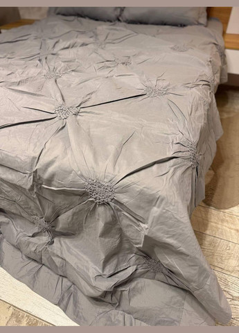 Постільна білизна Євро 200х220 наволочка 70х70 2шт Сірий (П4-satin-zhatka-ser-007-01) No Brand (348094987)