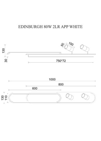 Світильник світлодіодний з пультом EDINBURGH 70+4W 2LR APP 1000x160мм Чорно-білий ESLLSE (370948888)