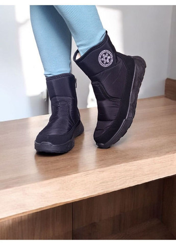 Жіночі зимові дутики чорні на хутрі теплі ботинки на блискавці Viki Дутики (367377414)