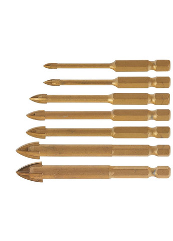 Свердла скла та кераміки " " з хвостовиком для шуруповерта Hex E6,3 (1/4") комплект 8 шт. 3 - 12 мм Geko (365751111)