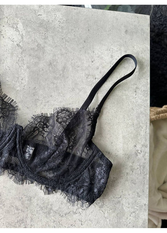 Чорний балконет комплект жіночого білизни | з мережива з трусиками високою посадкою, чорний Vital-Textile з кісточками поліестер, еластан