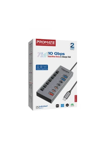 USB-хаб Gegahub-10G USB Type-C 7-в-1 Серый Promate (400427362)